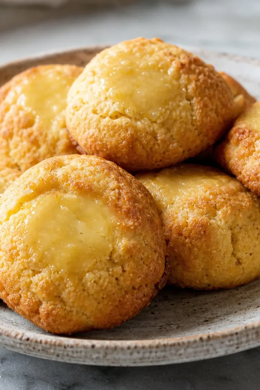 Plated Albanian Ballokume cookies showcasing a golden-brown color and crumbly texture.
