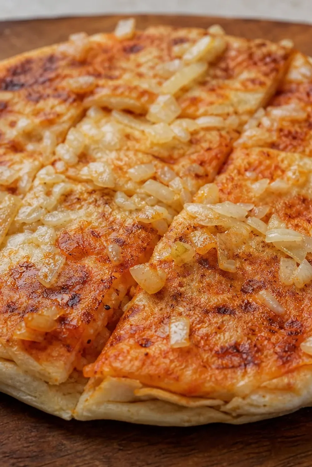 Golden-brown stuffed flatbreads filled with tomato and onion, garnished with fresh herbs.