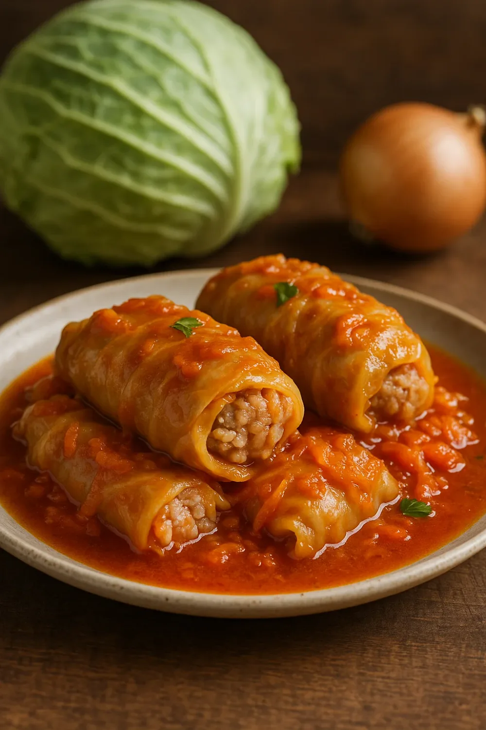 Delicious Cabbage Rolls Cooked in Tomato Sauce — dinner recipe, beautifully plated and ready to serve