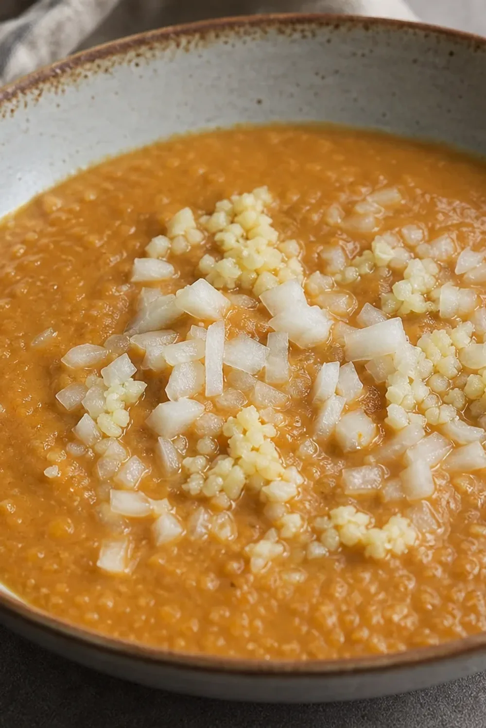 Thick, golden Ethiopian Shiro Wat garnished with fresh herbs and served with injera.