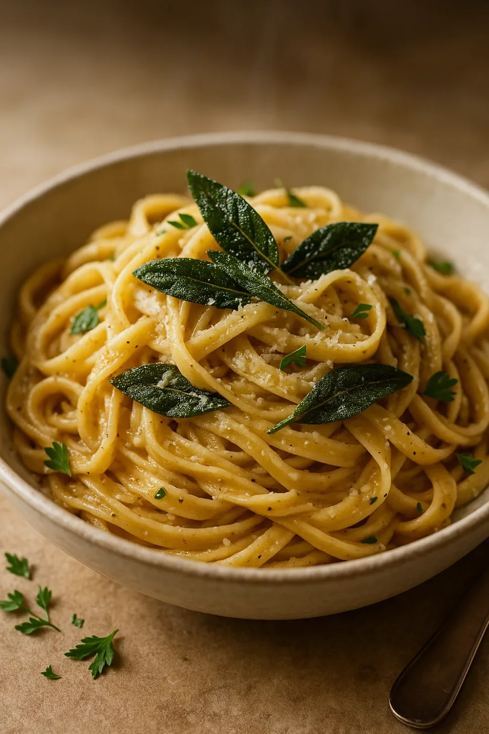 Garlicky Brown Butter Sage Pasta with Crispy Sage — italian recipe, beautifully plated and ready to serve