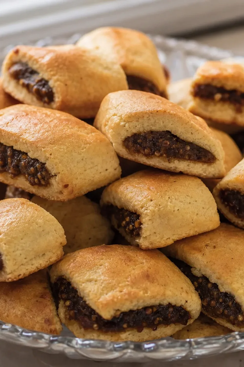 Golden brown Iraqi kleicha cookies filled with sweet date paste, beautifully arranged on a plate.