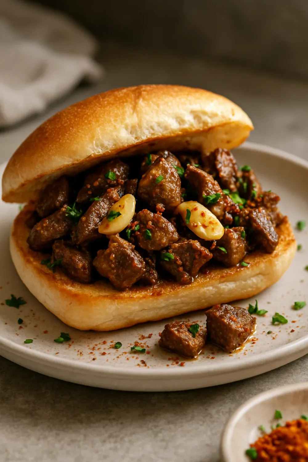 Spicy Liver Sandwich with Garlic and Spices — lunch recipe, beautifully plated and ready to serve