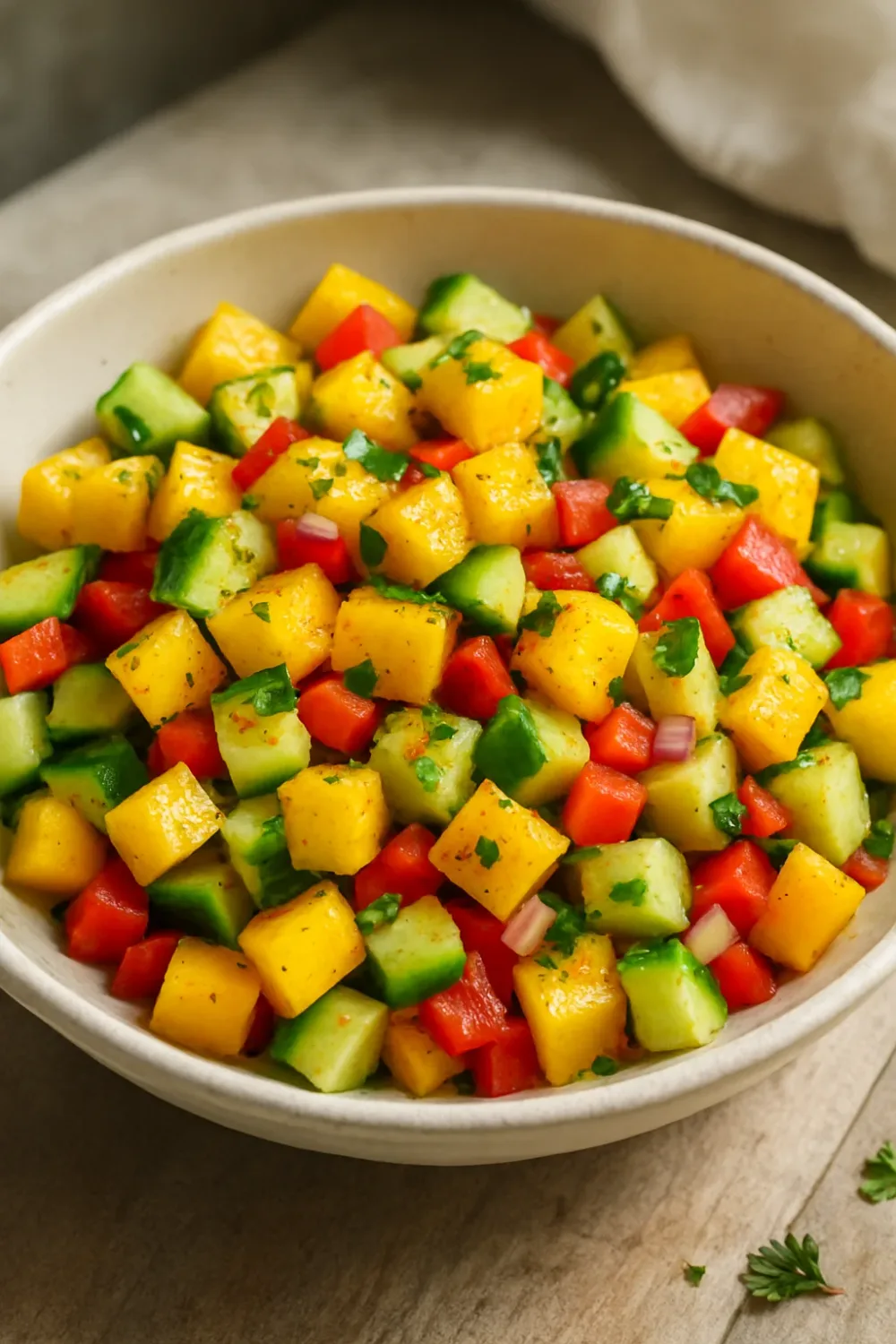 Spicy Mango Cucumber Salad with Tajín for a Refreshing Snack — healthy recipe, beautifully plated and ready to serve